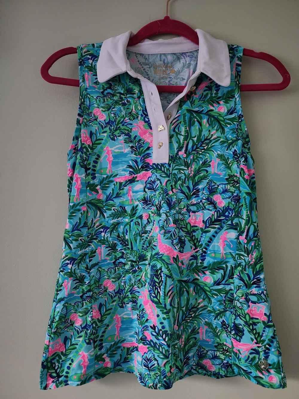 Lilly Pulitzer Sleeveless Polo Tank - Teal, Pink & Green